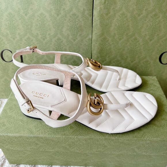Gucci Marmont Double G Chuck Heel Thong T-Strap Sandal White Leather EU 41 US 11 - Picture 6 of 12